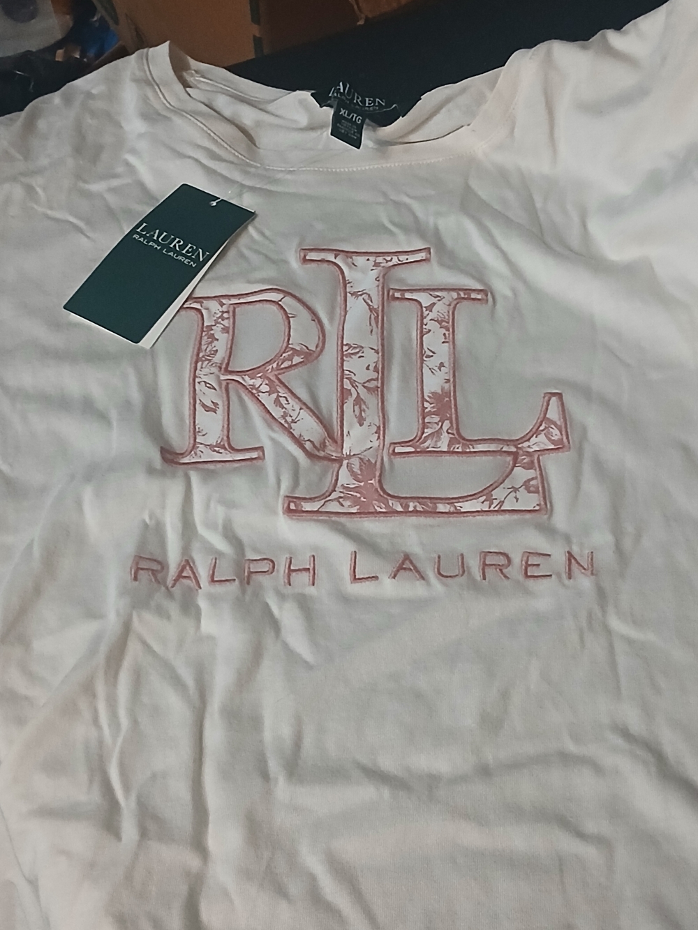 Ralph Lauren White Tee with Pink RL Logo